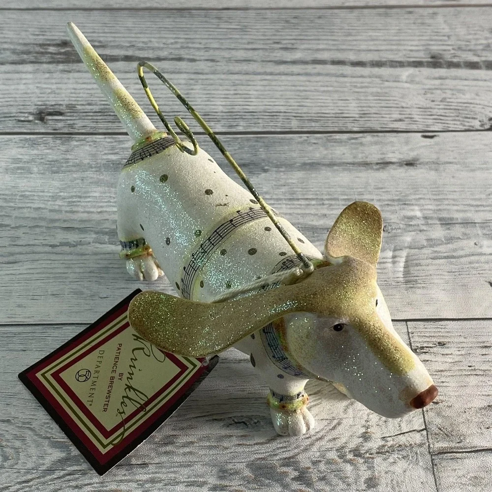 Dept 56 Krinkles Patience Brewster Musical‎ Dog Figurine Card Holder Glitter